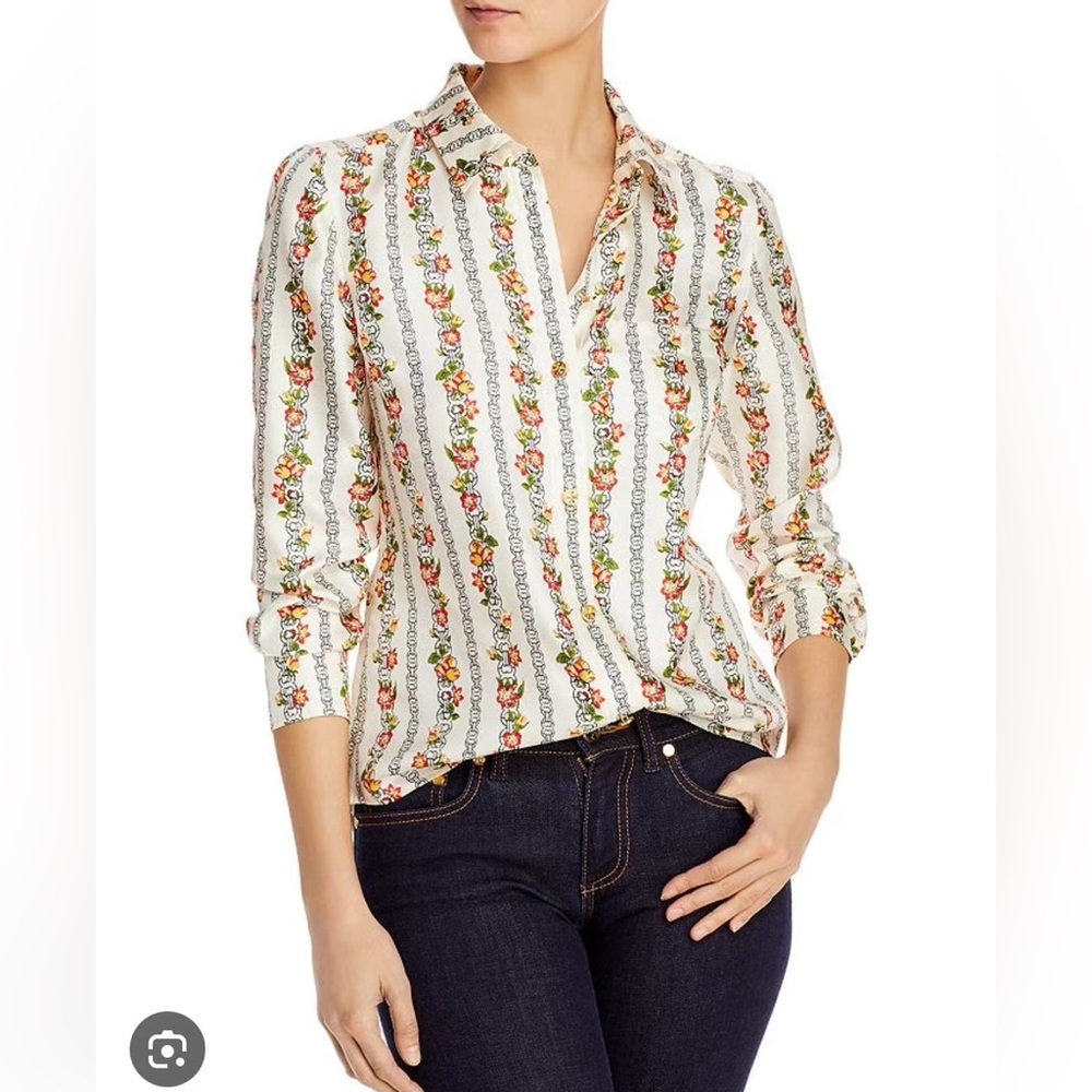 NWT Tory Burch Printed Bridgette Gemini Link Rose Blouse size 6